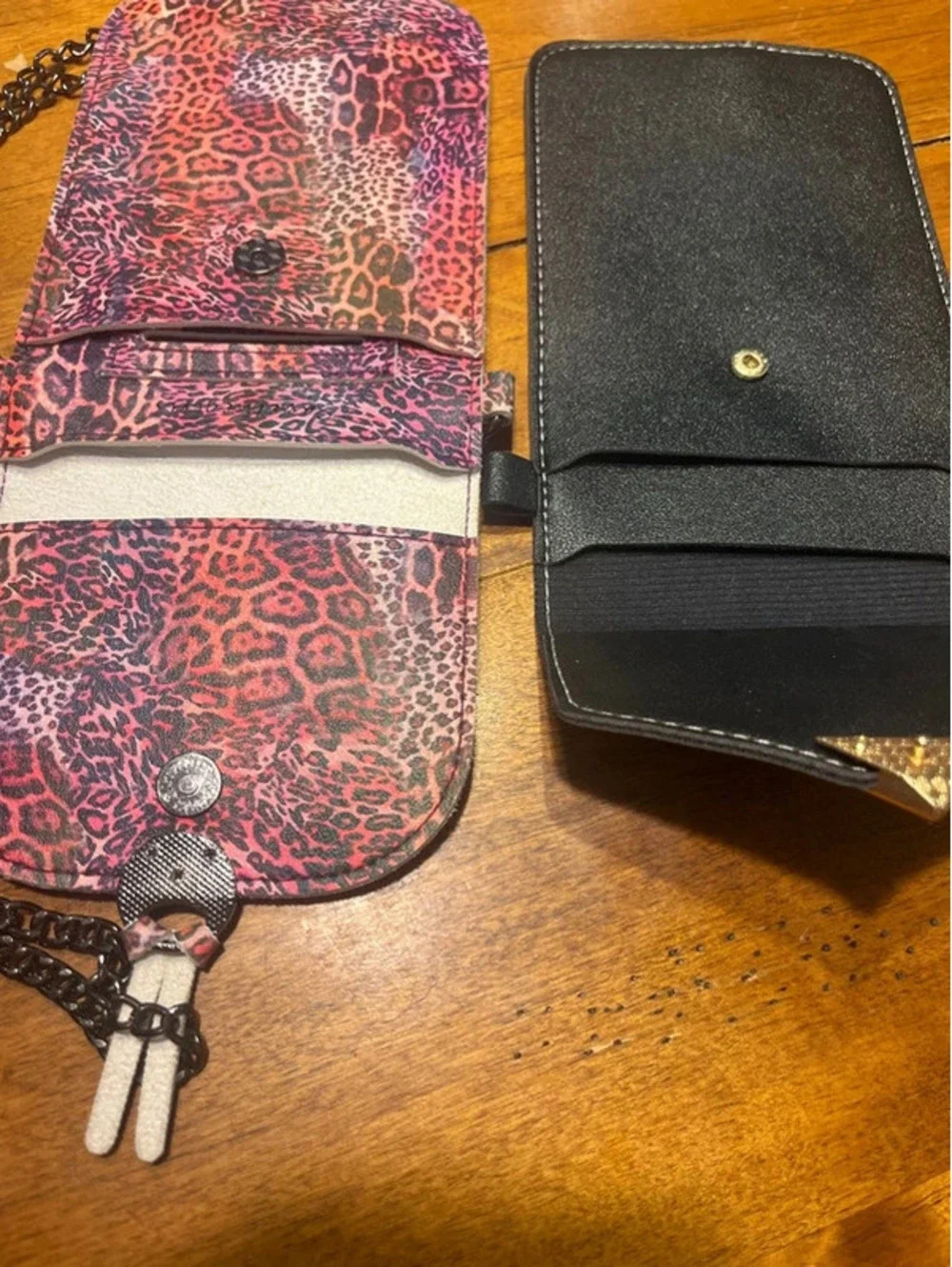 Two phone holders, leopard, print heart, black pink